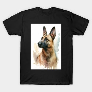 Belgian Malinois Dog Watercolor Portrait T-Shirt